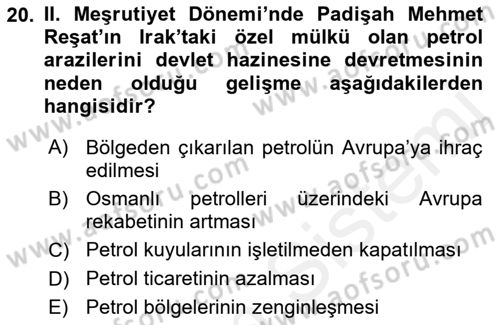 Modern Ortadoğu Tarihi Dersi 2018 - 2019 Yılı (Final) Dönem Sonu Sınav Soruları 20. Soru