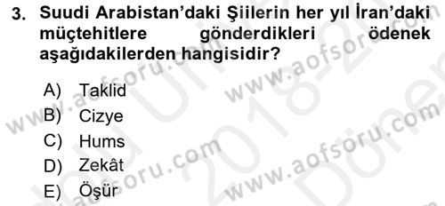 Modern Ortadoğu Tarihi Dersi 2018 - 2019 Yılı (Final) Dönem Sonu Sınav Soruları 3. Soru