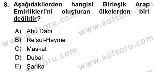 Modern Ortadoğu Tarihi Dersi 2018 - 2019 Yılı (Final) Dönem Sonu Sınav Soruları 8. Soru