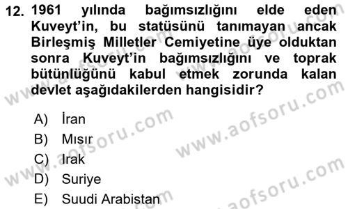 Modern Ortadoğu Tarihi Dersi 2018 - 2019 Yılı Yaz Okulu Sınavı 12. Soru