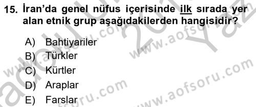 Modern Ortadoğu Tarihi Dersi 2018 - 2019 Yılı Yaz Okulu Sınav Soruları 15. Soru