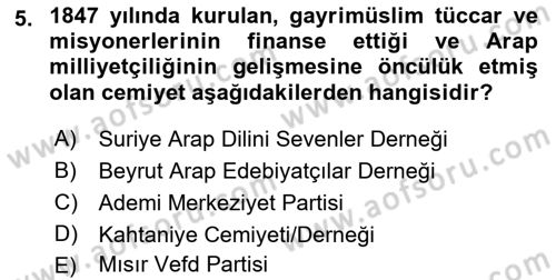 Modern Ortadoğu Tarihi Dersi 2018 - 2019 Yılı Yaz Okulu Sınav Soruları 5. Soru