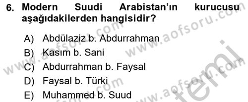 Modern Ortadoğu Tarihi Dersi 2018 - 2019 Yılı Yaz Okulu Sınav Soruları 6. Soru