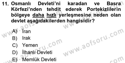 Modern Ortadoğu Tarihi Dersi 2020 - 2021 Yılı Yaz Okulu Sınav Soruları 11. Soru