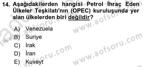 Modern Ortadoğu Tarihi Dersi 2020 - 2021 Yılı Yaz Okulu Sınav Soruları 14. Soru