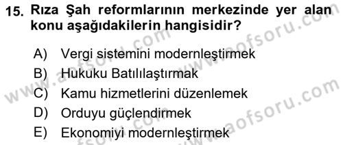 Modern Ortadoğu Tarihi Dersi 2020 - 2021 Yılı Yaz Okulu Sınav Soruları 15. Soru