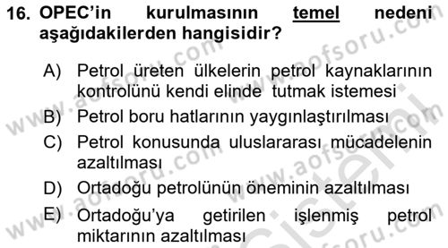 Modern Ortadoğu Tarihi Dersi 2020 - 2021 Yılı Yaz Okulu Sınav Soruları 16. Soru