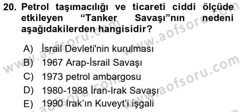 Modern Ortadoğu Tarihi Dersi 2020 - 2021 Yılı Yaz Okulu Sınav Soruları 20. Soru
