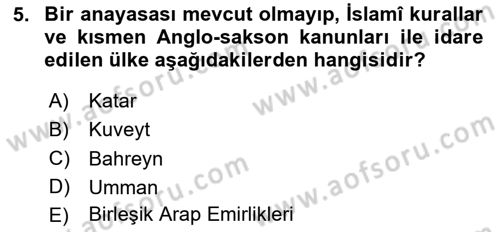 Modern Ortadoğu Tarihi Dersi 2020 - 2021 Yılı Yaz Okulu Sınav Soruları 5. Soru