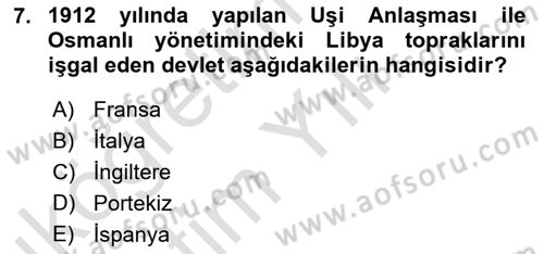 Modern Ortadoğu Tarihi Dersi 2020 - 2021 Yılı Yaz Okulu Sınav Soruları 7. Soru