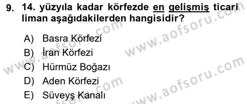Modern Ortadoğu Tarihi Dersi 2020 - 2021 Yılı Yaz Okulu Sınav Soruları 9. Soru