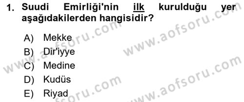 Modern Ortadoğu Tarihi Dersi 2021 - 2022 Yılı (Vize) Ara Sınav Soruları 1. Soru