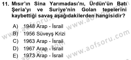Modern Ortadoğu Tarihi Dersi 2021 - 2022 Yılı (Vize) Ara Sınav Soruları 11. Soru