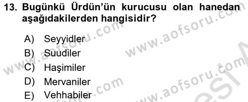 Modern Ortadoğu Tarihi Dersi 2021 - 2022 Yılı (Vize) Ara Sınav Soruları 13. Soru