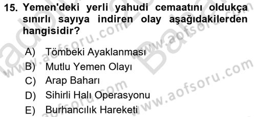 Modern Ortadoğu Tarihi Dersi 2021 - 2022 Yılı (Vize) Ara Sınav Soruları 15. Soru