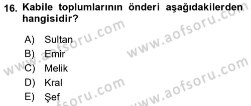 Modern Ortadoğu Tarihi Dersi 2021 - 2022 Yılı (Vize) Ara Sınav Soruları 16. Soru