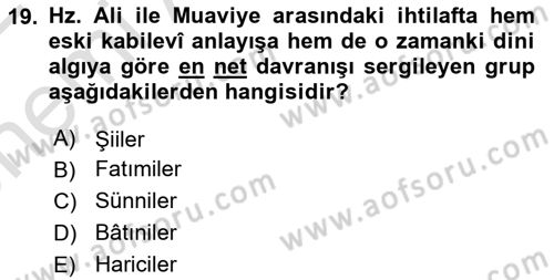Modern Ortadoğu Tarihi Dersi 2021 - 2022 Yılı (Vize) Ara Sınav Soruları 19. Soru