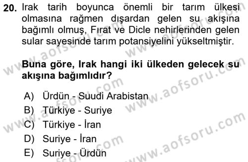 Modern Ortadoğu Tarihi Dersi 2021 - 2022 Yılı (Vize) Ara Sınav Soruları 20. Soru