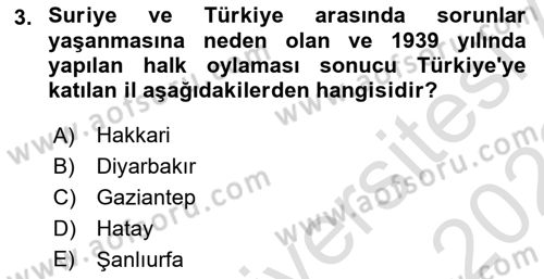 Modern Ortadoğu Tarihi Dersi 2021 - 2022 Yılı (Vize) Ara Sınav Soruları 3. Soru