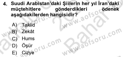 Modern Ortadoğu Tarihi Dersi 2021 - 2022 Yılı (Vize) Ara Sınav Soruları 4. Soru