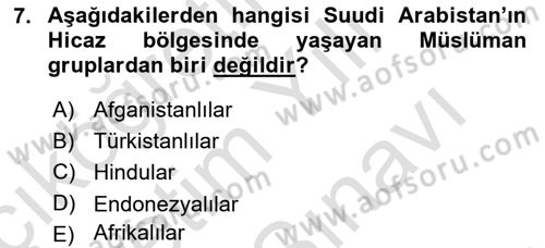 Modern Ortadoğu Tarihi Dersi 2021 - 2022 Yılı (Vize) Ara Sınavı 7. Soru