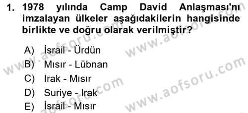 Modern Ortadoğu Tarihi Dersi 2021 - 2022 Yılı (Final) Dönem Sonu Sınav Soruları 1. Soru