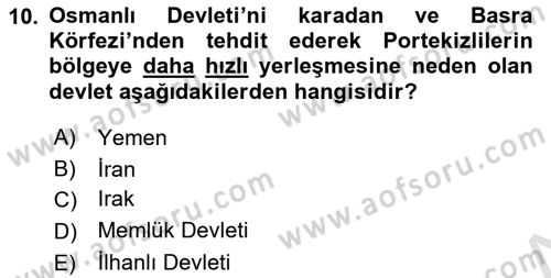 Modern Ortadoğu Tarihi Dersi 2021 - 2022 Yılı (Final) Dönem Sonu Sınav Soruları 10. Soru