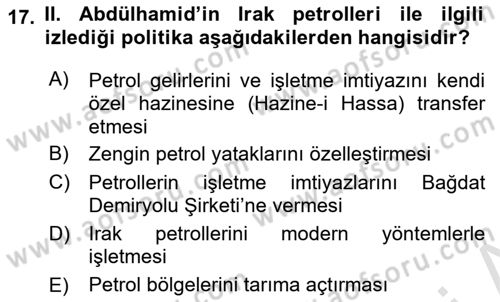 Modern Ortadoğu Tarihi Dersi 2021 - 2022 Yılı (Final) Dönem Sonu Sınavı 17. Soru