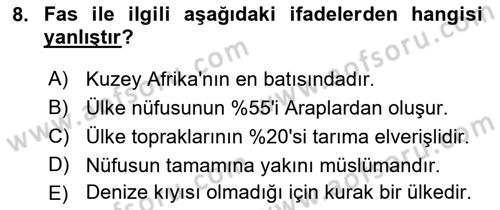 Modern Ortadoğu Tarihi Dersi 2021 - 2022 Yılı (Final) Dönem Sonu Sınav Soruları 8. Soru