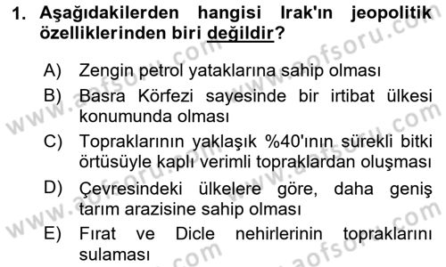 Modern Ortadoğu Tarihi Dersi 2023 - 2024 Yılı (Vize) Ara Sınav Soruları 1. Soru