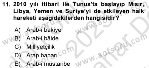 Modern Ortadoğu Tarihi Dersi 2023 - 2024 Yılı (Vize) Ara Sınav Soruları 11. Soru
