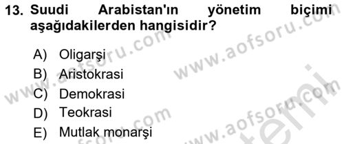 Modern Ortadoğu Tarihi Dersi 2023 - 2024 Yılı (Vize) Ara Sınav Soruları 13. Soru