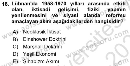 Modern Ortadoğu Tarihi Dersi 2023 - 2024 Yılı (Vize) Ara Sınav Soruları 18. Soru