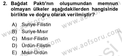 Modern Ortadoğu Tarihi Dersi 2023 - 2024 Yılı (Vize) Ara Sınav Soruları 2. Soru