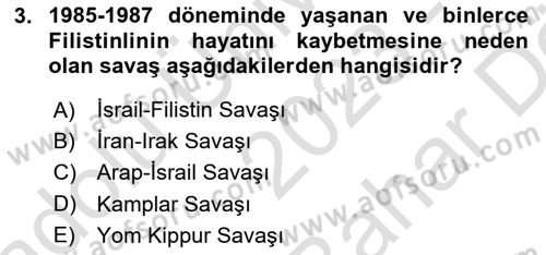 Modern Ortadoğu Tarihi Dersi 2023 - 2024 Yılı (Vize) Ara Sınav Soruları 3. Soru