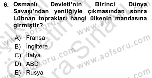 Modern Ortadoğu Tarihi Dersi 2023 - 2024 Yılı (Vize) Ara Sınav Soruları 6. Soru