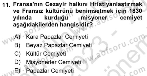 Modern Ortadoğu Tarihi Dersi 2023 - 2024 Yılı (Final) Dönem Sonu Sınav Soruları 11. Soru