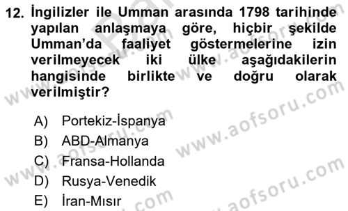 Modern Ortadoğu Tarihi Dersi 2023 - 2024 Yılı (Final) Dönem Sonu Sınav Soruları 12. Soru