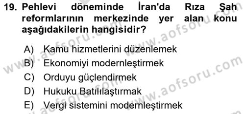 Modern Ortadoğu Tarihi Dersi 2023 - 2024 Yılı (Final) Dönem Sonu Sınav Soruları 19. Soru