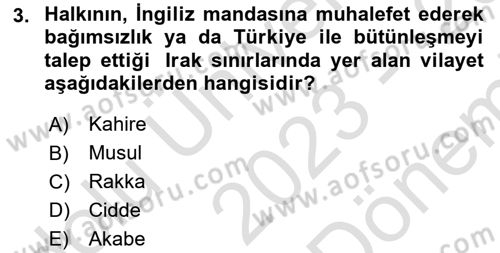 Modern Ortadoğu Tarihi Dersi 2023 - 2024 Yılı (Final) Dönem Sonu Sınav Soruları 3. Soru