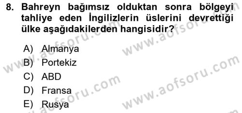 Modern Ortadoğu Tarihi Dersi 2023 - 2024 Yılı (Final) Dönem Sonu Sınav Soruları 8. Soru