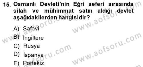 Osmanlı Diplomasisi Dersi Ara Sınavı Deneme Sınav Soruları 15. Soru