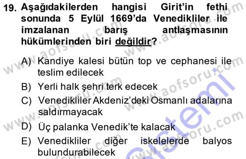 Osmanlı Diplomasisi Dersi 2013 - 2014 Yılı (Vize) Ara Sınav Soruları 19. Soru