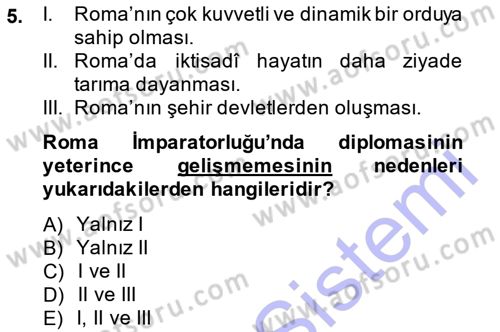 Osmanlı Diplomasisi Dersi Ara Sınavı Deneme Sınav Soruları 5. Soru