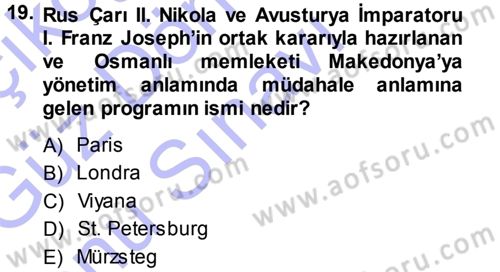 Osmanlı Diplomasisi Dersi 2013 - 2014 Yılı (Final) Dönem Sonu Sınav Soruları 19. Soru