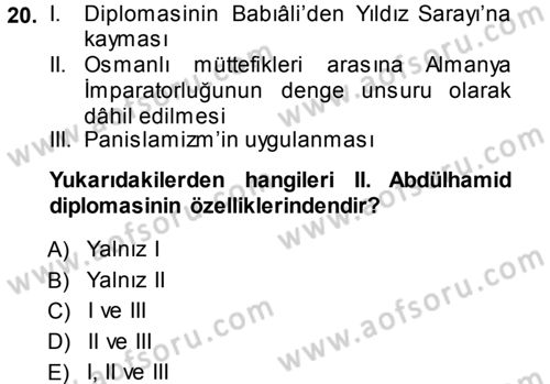 Osmanlı Diplomasisi Dersi 2013 - 2014 Yılı (Final) Dönem Sonu Sınav Soruları 20. Soru