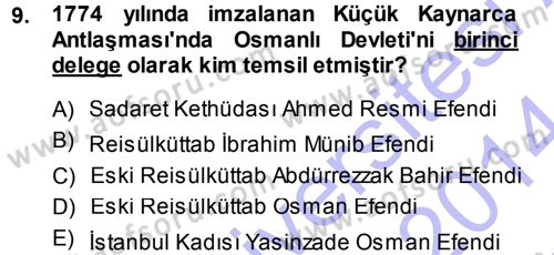 Osmanlı Diplomasisi Dersi 2013 - 2014 Yılı (Final) Dönem Sonu Sınav Soruları 9. Soru