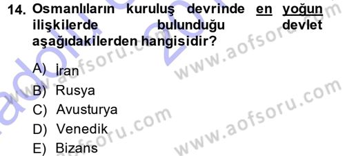 Osmanlı Diplomasisi Dersi Ara Sınavı Deneme Sınav Soruları 14. Soru