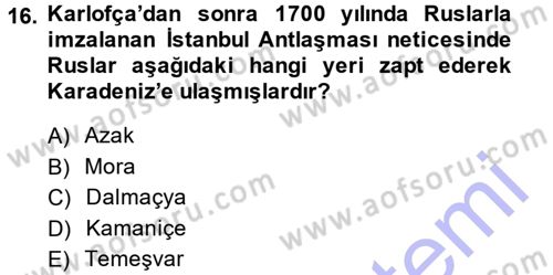 Osmanlı Diplomasisi Dersi Ara Sınavı Deneme Sınav Soruları 16. Soru