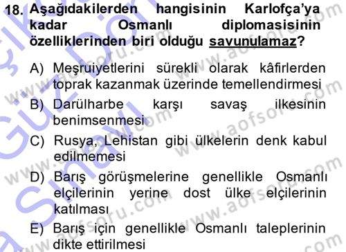 Osmanlı Diplomasisi Dersi Ara Sınavı Deneme Sınav Soruları 18. Soru
